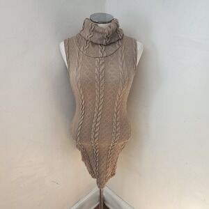 Windsor Tan Cable Knit Sleeveless Turtleneck Sweater Dress XS